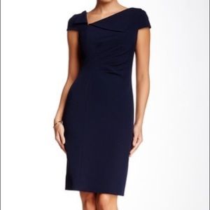 Tahari Foldover Neck Draped Dress